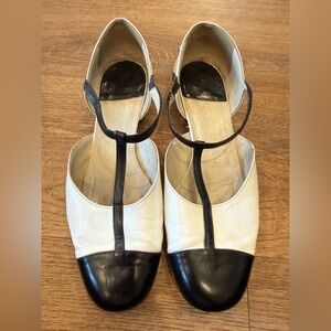 Giorgio Armani Black and White Maryjane T-Strap Flats